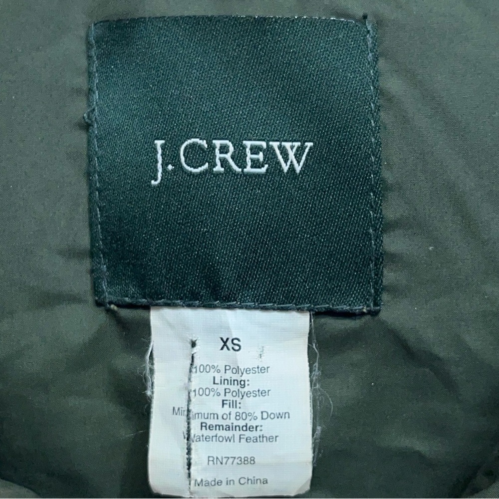 J. Crew Down Puffer Vest Womens Size XS Olive Green Full Zip Casual Preppy - Picture 4 of 13